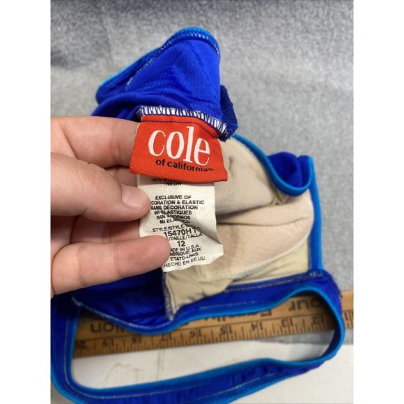 COLE OF CALIFORNIA Women Sz 12 Blue Spaghetti Strap One Piece SWIMSUIT Crew Neck - Picture 5 of 5